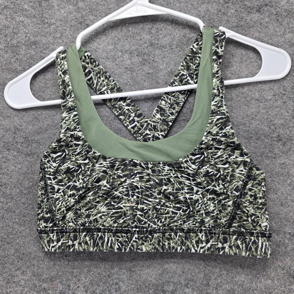 Lululemon Sports Bra Womens 6 Green Camouflage Crossback Mesh Lined Athletic